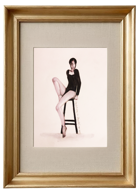 Girl on a stool in a thin gold frame