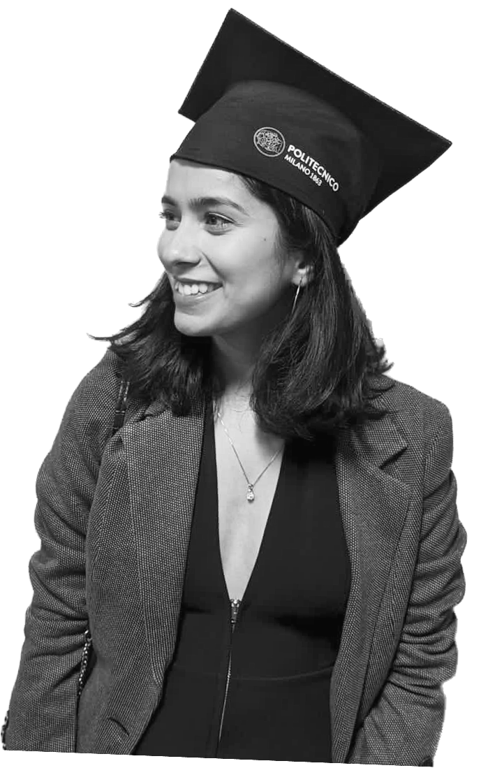 Manvi in a Politecnico di Milano graduation cap